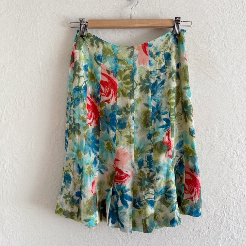 Ann Taylor Silk Floral Pleated Midi Skirt Size 0